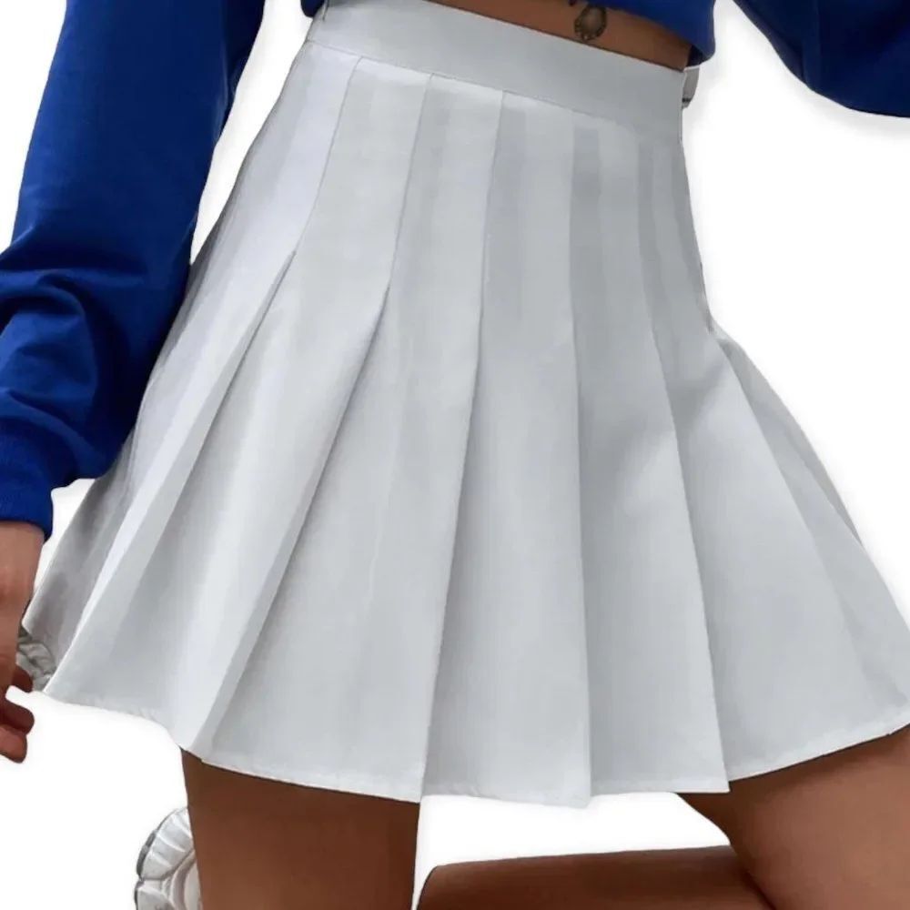 White High Waisted Pleated A-Line Mini Skirt - NEW